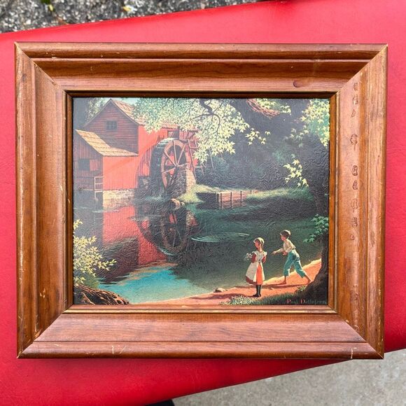 VTG Paul Detlefsen “Old Mill Stream” Textured Print 8x10 Wood Frame Sheffield - Picture 9 of 9